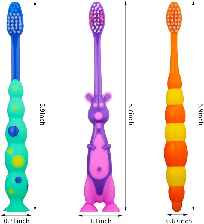 Toddler Toothbrush Pack - 24 Pieces, Soft Bristle Animal Toothbrushes with Covers, Suction Cup, Sensitive Teeth