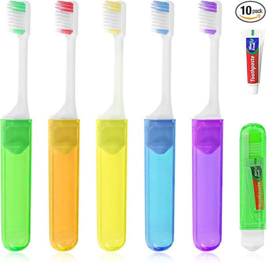 Travel Toothbrush, Toothbrush and Toothpaste Travel Set, Individually Packaged, Includes Storage Case, Foldable Design, 5 Colors, Ideal for Business Trips, and Hotels (5)
