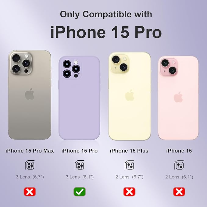 Magnetic for iPhone 15 Pro Case, Compatible with MagSafe, with 9H Nano Screen Protectors, Full Camera Protection, Silicone Shockproof Microfiber Lining Phone Case 6.1", Clove Purple