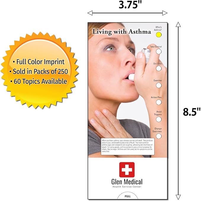 ZOCO - Living with Asthma Slide Chart - Custom Promotional Item (Pack of 250) - Medications, Inhalers, Triggers - Doctor’s Office, Clinics, Pharmacies Handout, Brochure, Pamphlet - 3.75 x 8.5 in.