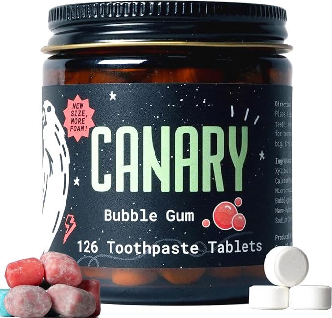 Canary Nano Hydroxyapatite Toothpaste Tablets Bubble Gum - Remineralizing, Fluoride Free, All Natural Tabs with Xylitol - Great for Kids, Plastic Free - 126 Count