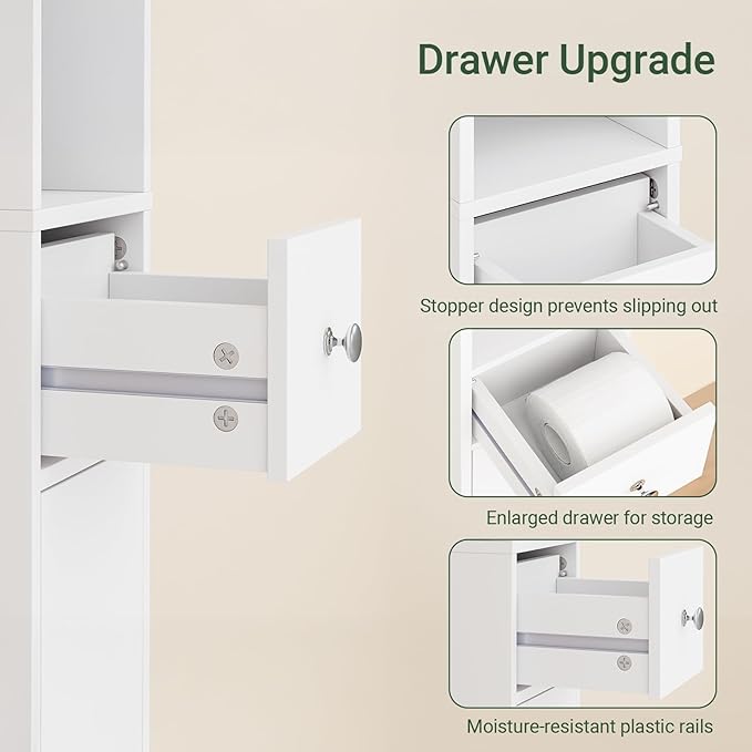SoBuy Bathroom Narrow Storage Cabinet, Skinny Tall Unit with Adjustable Shelves Slender, Bathroom Organizers and Storage, Anti-Tipping Floor Standing Cupboard Laundry Room, White BZR34-W