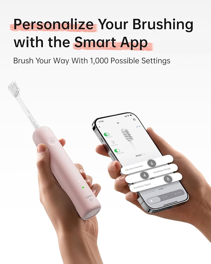 Laifen Wave Special Electric Toothbrush, New 2025 Version Oscillation & Vibration Sonic Electric Toothbrush for Adults with App, 2 Brush Heads, IP68 Waterproof Travel Powered Toothbrush (Matte Pink)
