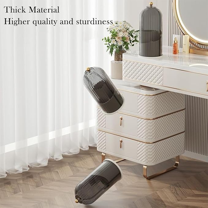 Makeup Brush Holder Organizer with Lid, 360° Rotating Clear Dustproof Cosmetics Storage, Makeup Brushes Cup Pen Holder for Vanity Desktop Bathroom Countertop (Clear Black Cap)