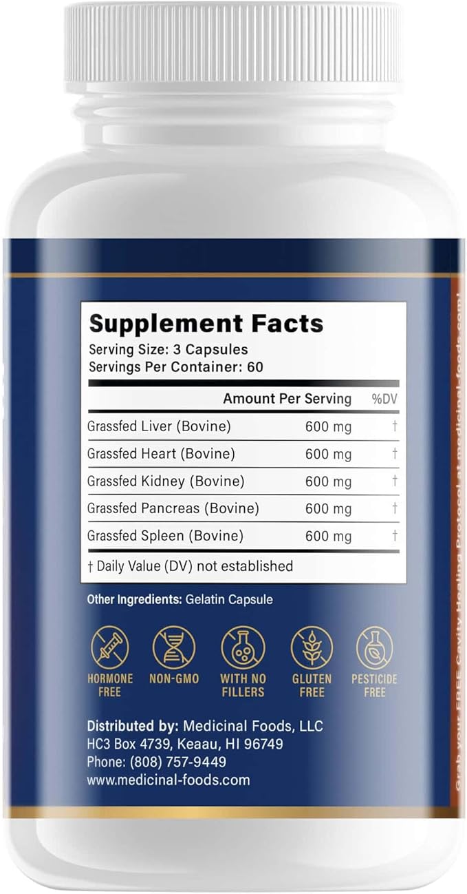 Medicinal Foods Dentite Nourish Tooth & Bone Builder | Ancestral Superfood for Enamel Repair & Bone Strength | Grass-Fed Beef Organ Complex | Build Healthy Teeth & Gums | 180 Capsules