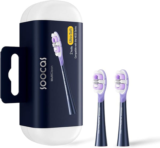 Soocas Multiclean Ultra Soft Electric Toothbrush Replacement Heads, Compatible with Both NEOS II and NEOS II Ultra, 2 Brush Heads, Midnight Blue