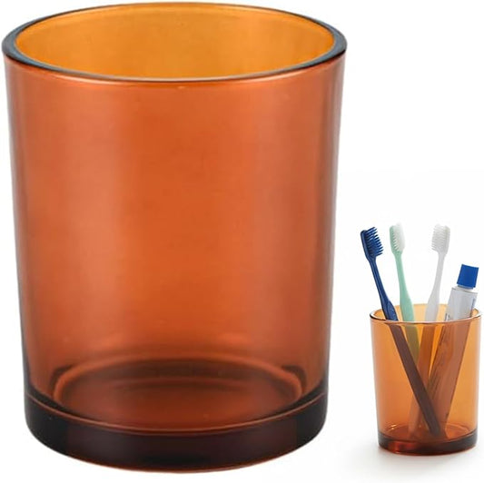 Toothbrush Cup, Glass Amber Glass Toothbrush Holder Bathroom Accessories Holder 9x8 cm, Clear Vanity Tumbler for Countertop Storage