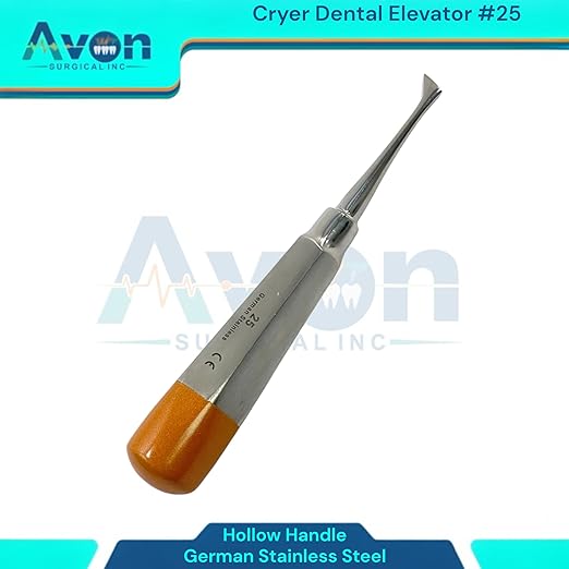 Root and Tooth Extraction Dental Cryer Elevator Pick, Sharp Angled Tip, Color-Coded Handle Ends | Autoclave-Safe German Stainless Steel Dental Instruments (1, #25 Cryer - Gold End)