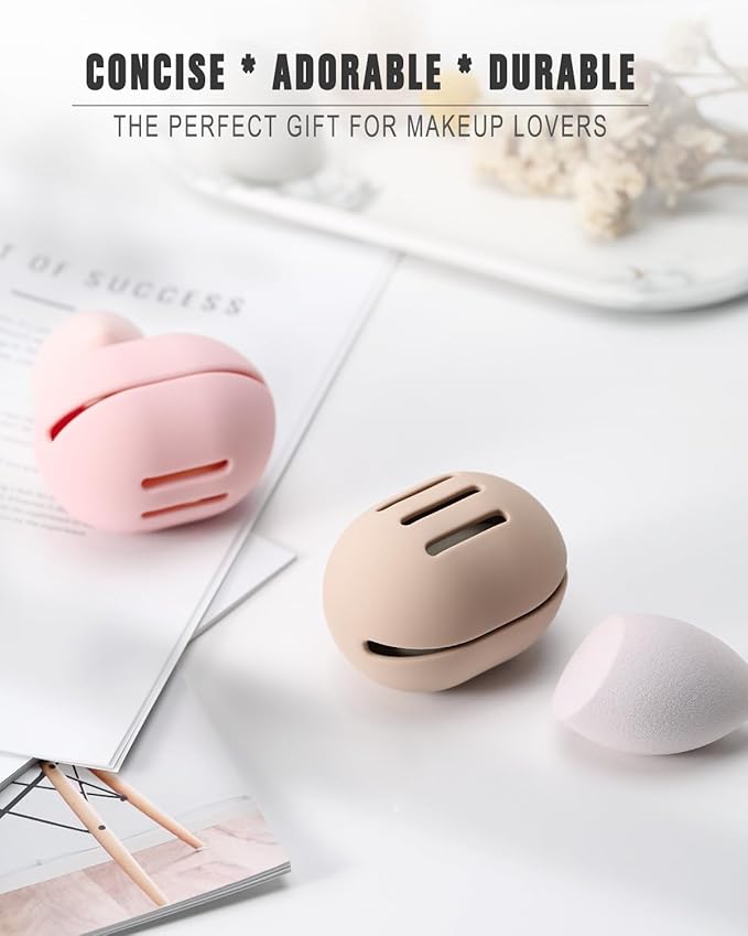 FERYES 2 PCS Makeup Sponge Holder – Shatterproof Eco-Friendly Silicone Beauty Make Up Blender Case for Travel - Khaki