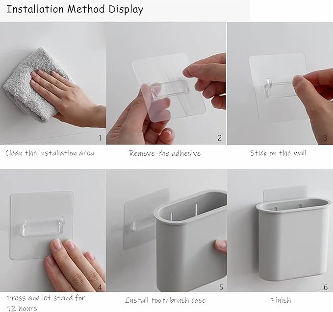 Toothbrush Holder Wall Mounted for Bathroom, Wall Toothbrush Holders for Electric Toothbrush, Toothpaste, Razor, Self Adhesive Wallmount Organizer (Grey