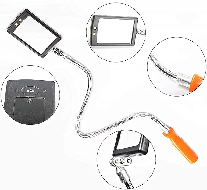 Home Inspection Mirror Flexible with Light telescoping led Stainless Replacement 360 Swivel for Extra Viewing，Present for Christmas, Birthday Father's Day Everyday Carry