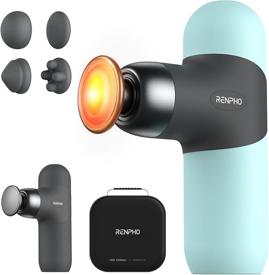 RENPHO Mini Thermal Massage Gun with Heat, Valentines Birthday Gifts for Women Men, Portable Deep Tissue Percussion Massager, Color Silicone Sleeves Travel Size with Carry Case, Mint