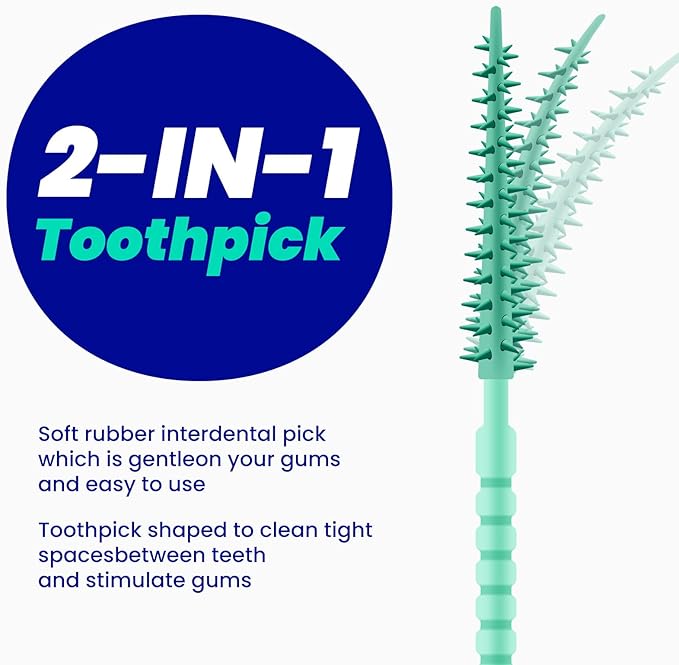 2-in-1 Interdental Pick-Soft Rubberized Brush Picks-Textured Plaque Removing Toothpick-Travel Hotel Restaurant Office Car-Comes with a Travel Case for On-The-Go Use-Mint -200 Count
