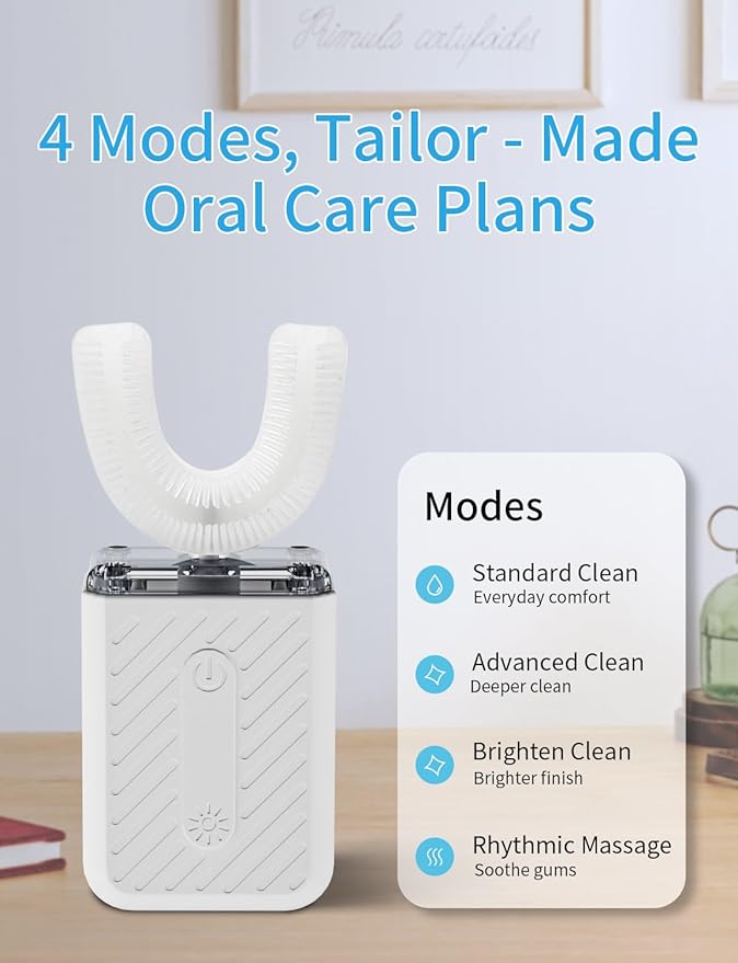U-Shaped Electric Toothbrush, 4 Modes, 60-Second Clean, Magnetic Contact Charging, Compact and Lightweight
