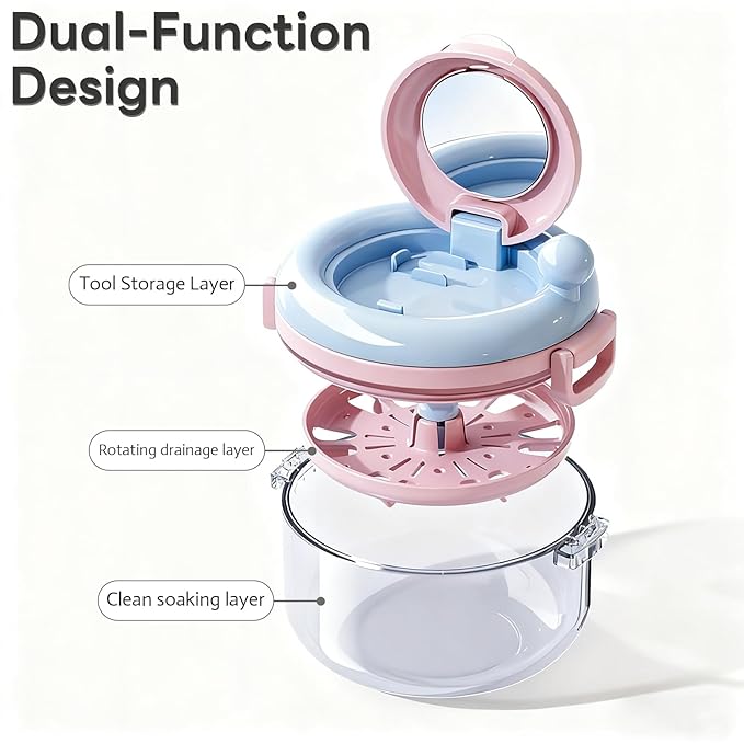 Retainer Case and Mouth Guard Case - Portable Orthodontic Storage Container with Filter and Tools, Denture Cleaning Box, No Leaks Denture Bath Box (Powder Blue)
