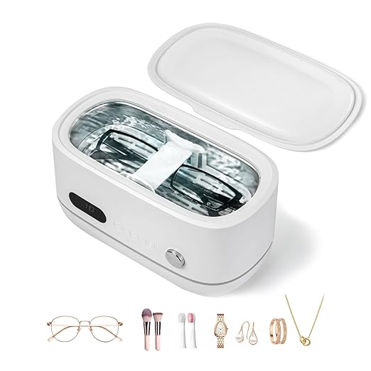 Powerful Ultrasonic Cleaner for Jewelry, Eyeglasses, Watch & Brushes, 480ML Stainless Steel Tank, Portable Design, Fast Clean for Ring, Earring, Bracelet & Necklace, with Smart Timer & Degas Function