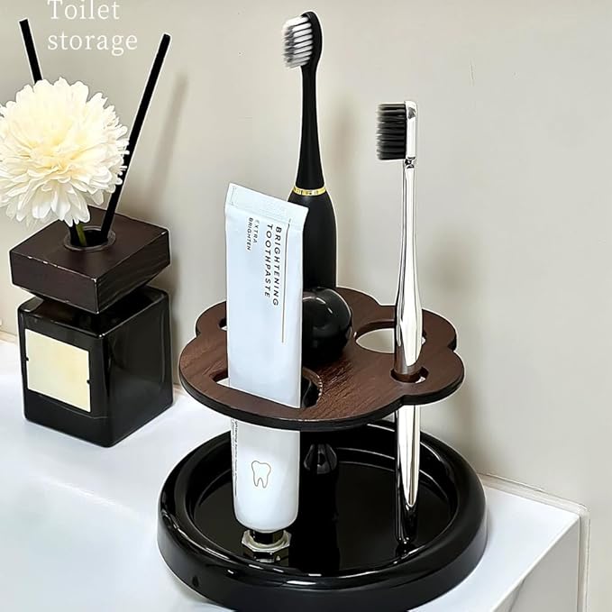 Makeup Brushes Organizer Set, Multi-Purpose Ceramic Bathroom Storage Rack for Toothbrush, Electric Toothbrush, Toothpaste (Cat paw Shape)