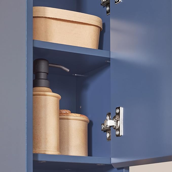 SoBuy Bathroom Narrow Storage Cabinet Skinny Tall Unit with Adjustable Shelves Slender Anti-Tipping Floor Standing Cupboard, Blue BZR34-B