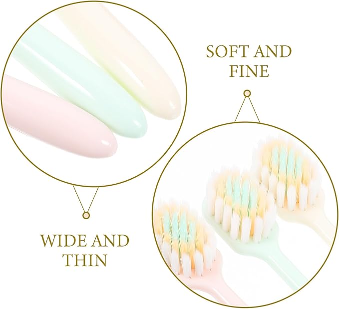 3Pcs Soft Bristle Toothbrushes Wide Thin Brush Head Extra Soft Bristles Adult Manual Toothbrushes for Home and Travel Gum Care