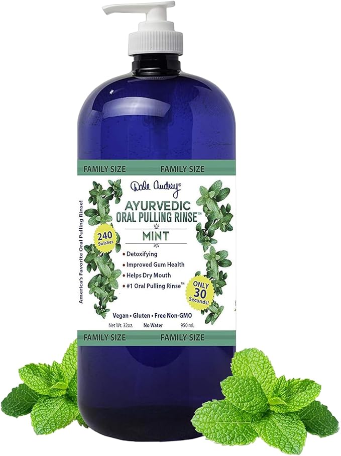 Organic Oil Pulling for Teeth and Gums | Refreshing Mint Flavored Oral Rinse Mouthwash for Bad Breath-Essential Oils for Teeth Whitening & Gum Care | Mouthwash for Fresh Breath, Family Size-32 FL Oz