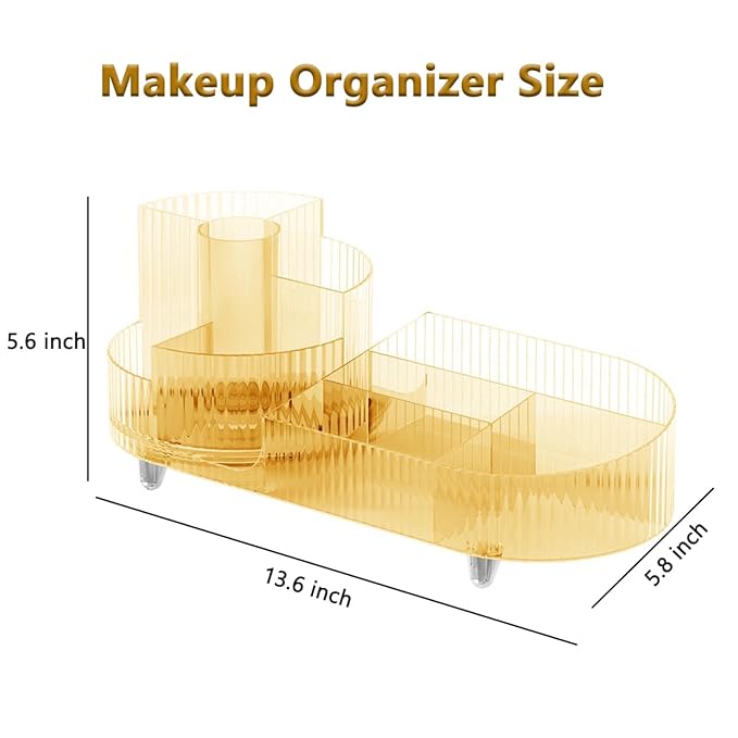 Makeup Organizer Countertop Rotating Makeup Organizer for Vanity Large Capacity Cosmetic Display Case with Makeup Brush Holder Cosmetic Organizer Countertop（Amber
