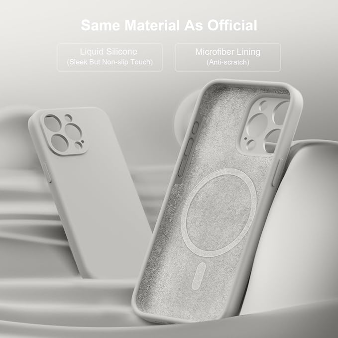 Magnetic for iPhone 15 Pro Case, Compatible with MagSafe, with 9H Nano Screen Protectors, Full Camera Protection, Silicone Shockproof Microfiber Lining Phone Case 6.1", Natural Titanium