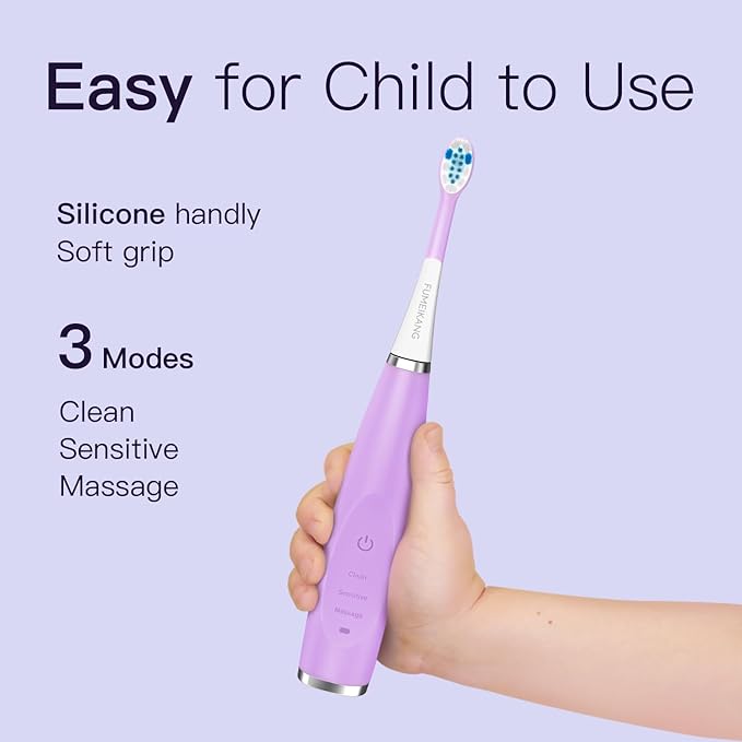 Kids Electric Toothbrushes 2 Pack Smart Sonic Toothbrush for Boys and Girls 3 4 5 6 7 8 9 10 11 12 (Purple+Green, 2 Pack)