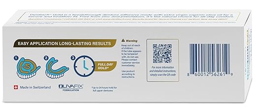 Denttach Gold Denture Adhesive, Petroleum Free Olive Oil Based Premium Denture Adhesive Cream for Full and Partial Dentures, All Day Secure Hold Denture Glue, Zinc Free, 2.4 Ounce