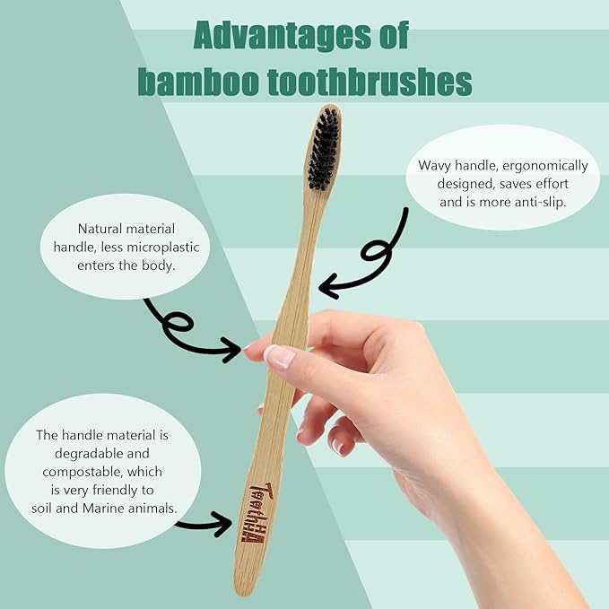 Bamboo Toothbrushes, Medium Bristles BPA-Free Bristles Toothbrushes for Adults - Eco-Friendly, Natural Wooden Toothbrush 8 Pack