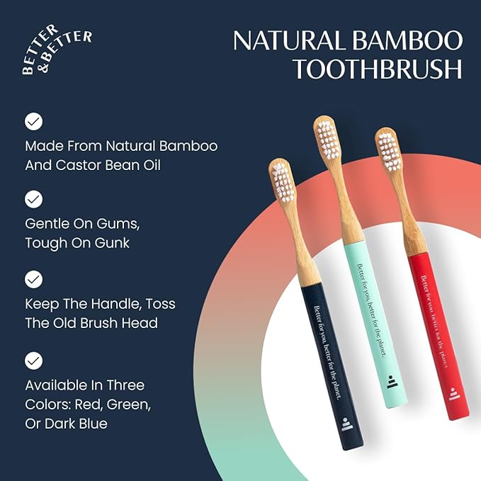 Better & Better Natural Bamboo Toothbrush for Kids | Extra Soft Bristle Toothbrush | 100% Plant-Based | Reusable Handle, Replaceable Brush Head | Eco-Friendly, Zero Plastic (Green)