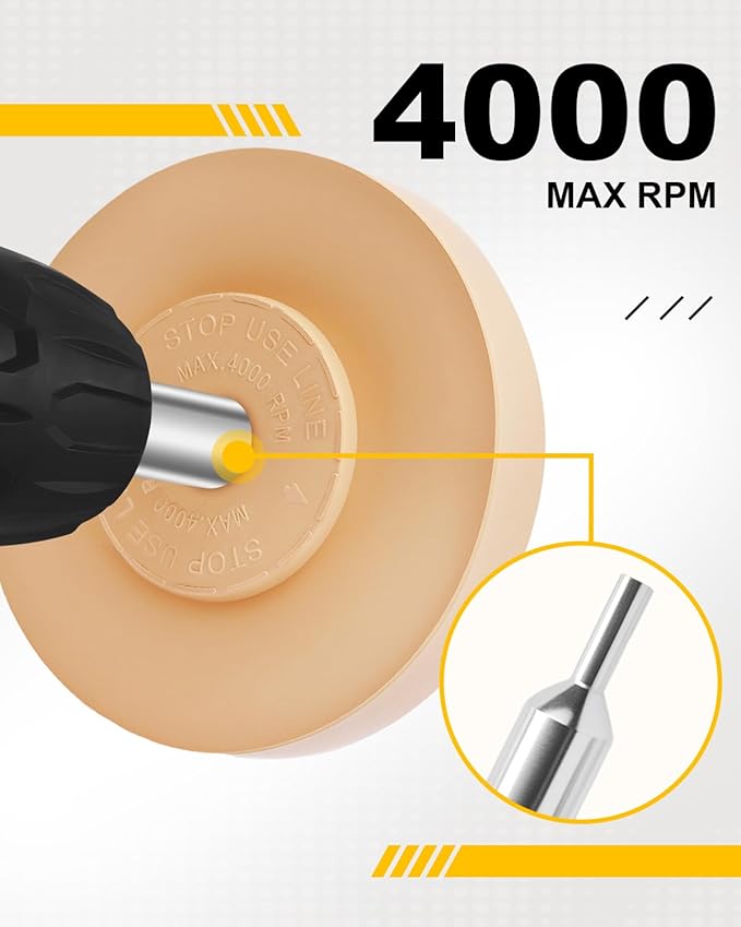 Solid Decal Remover Wheel, 4 inch Eraser Wheel for Drill for Adhesive Remover Tool, Pinstripe, Sticker, Vinyl Removal Tool Kit for Cars, RVs