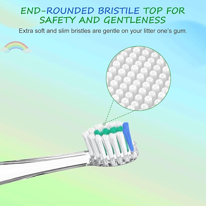 Teeteck 5 Pack Kids Toothbrush Replacement Heads Compatible with SEAGO SG513/SG977/SGEK6, DadaTech DT-K6/DT-BB1/DT-977, Brush-Baby WildOnes (Ages 18-36 Months/Green)