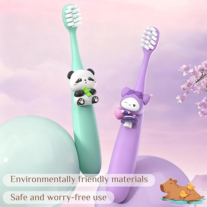 Capybara Kids Toothbrushes 6-Pack, Extra Soft Bristles, Small Brush Heads, Ages 3-12, Fun Bath and Travel Toothbrushes for Boys and Girls (Style 1)
