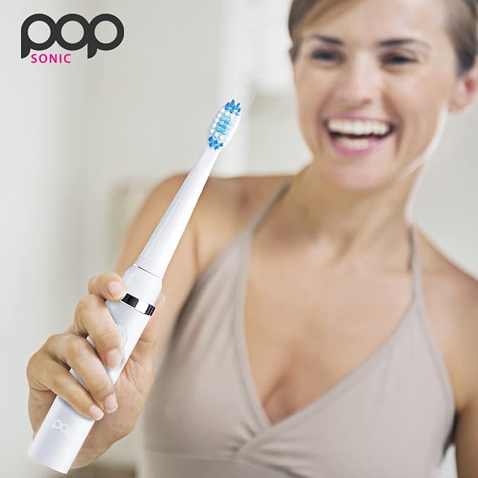 Pop Sonic Electric Toothbrush (White) - Travel Toothbrushes w/AAA Battery | Kids Electric Toothbrushes with 2 Speed & 15,000-30,000 Strokes/Minute, Dupont Nylon Bristles