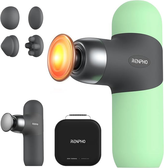 RENPHO Mini Thermal Massage Gun with Heat, Valentines Birthday Gifts for Women Men, Portable Deep Tissue Percussion Massager, Color Silicone Sleeves Travel Size with Carry Case, Spearmint
