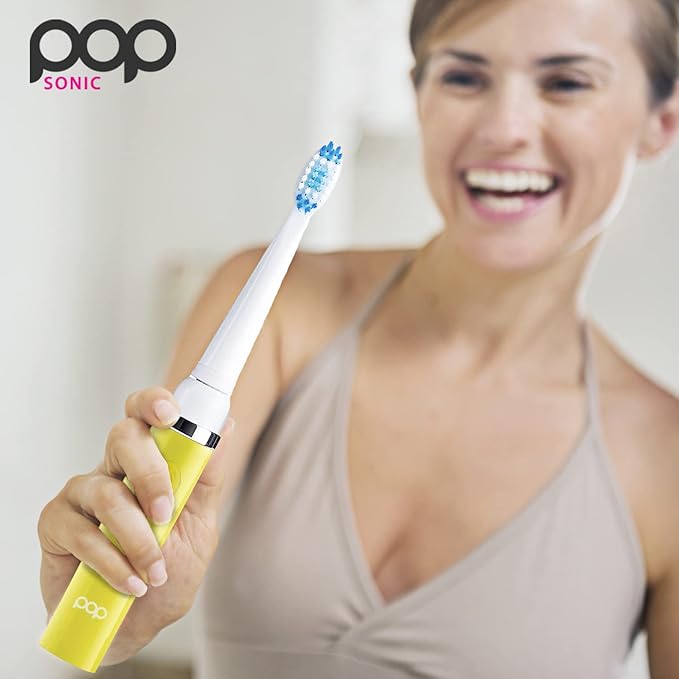 Pop Sonic Electric Toothbrush (Yellow) - Travel Toothbrushes w/AAA Battery | Kids Electric Toothbrushes with 2 Speed & 15,000-30,000 Strokes/Minute, Dupont Nylon Bristles
