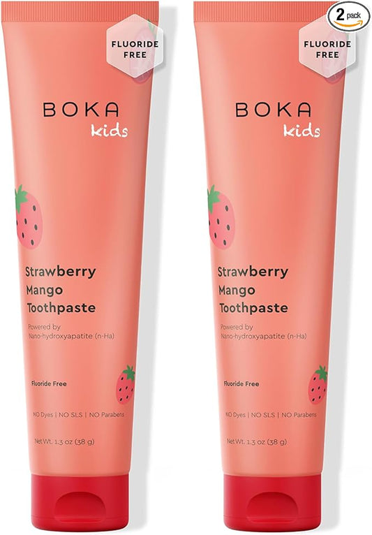 Boka Fluoride Free Toothpaste Nano Hydroxyapatite Toothpaste - Strawberry Mango Flavor, 1.3 oz 2pk US Manufactured