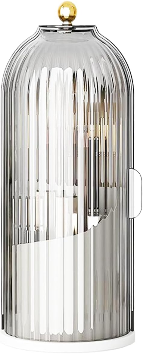 Birdcage-Style Concealed Toothbrush Holder Sliding Lid Bathroom Counter Organizer Tooth Brush Holder for Bathroom 360 Rotating Waterproof Dustproof Makeup Brushes Storage for Vanity (Black)