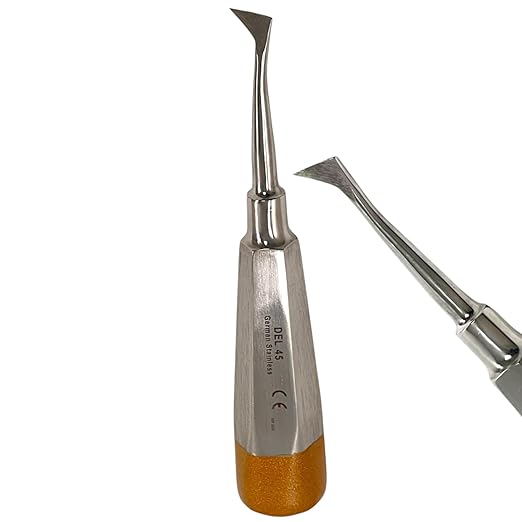 Root and Tooth Extraction Dental Cryer Elevator Pick, Sharp Angled Tip, Color-Coded Handle Ends | Autoclave-Safe German Stainless Steel Dental Instruments (1, #45 Cryer - Gold End)