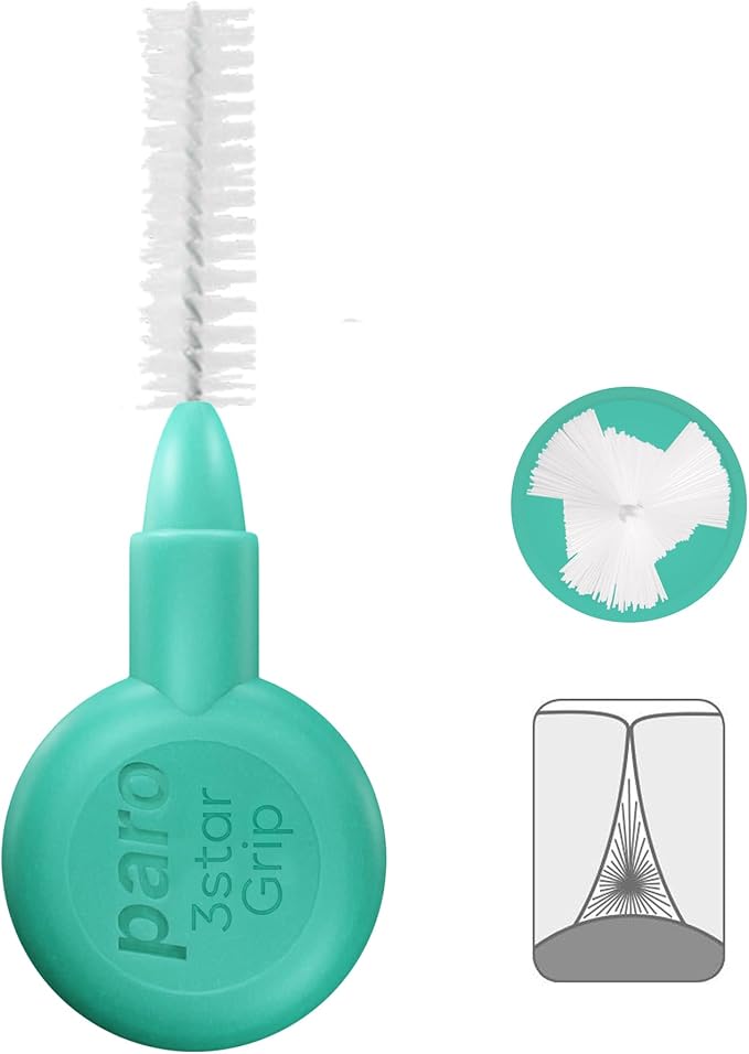 Paro Swiss 3Star-Grip Interdental Brushes – Medium, Triangular, Green, 4.5mm, 4x1 Pack – Deep Between Teeth Cleaning