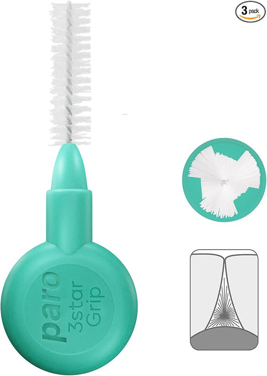Paro Swiss 3Star-Grip Interdental Brushes – Medium, Triangular, Green, 4.5mm, 4x3 Pack – Deep Between Teeth Cleaning