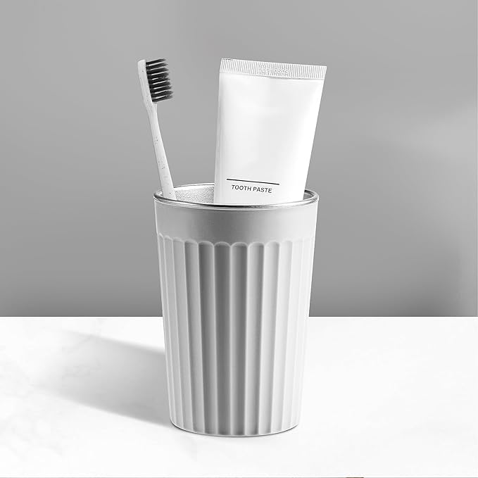 Toothbrush Holder for Bathroom-12oz Unbreakable Stainless Steel Bathroom Cup,Easy to Clean Toothbrush Cup, Reusable Bathroom Tumbler Cups for Home/School/Office(3" x 4.5") (Gray)
