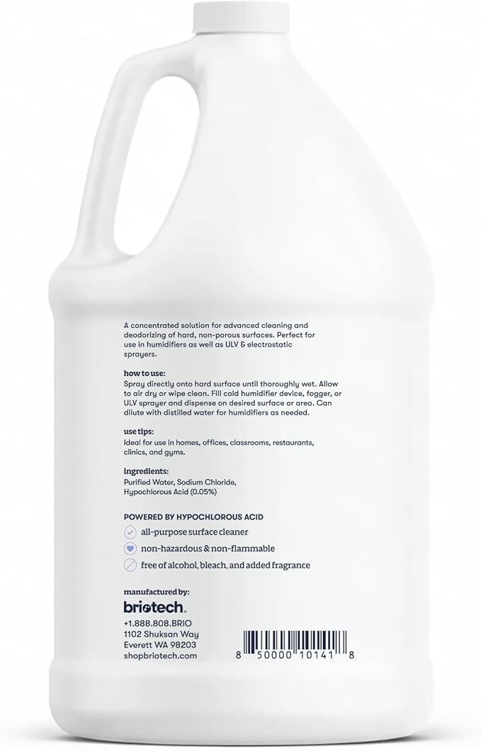 BRIOTECH Extra Strength HOCl Cleaner, 500 PPM Hypochlorous Acid Concentrate, ULV Foggers & Humidifiers, Professional Deodorizer for Dental, Offices, Schools, Homes, Peroxide Free, 1 Gallon (2 Pack)