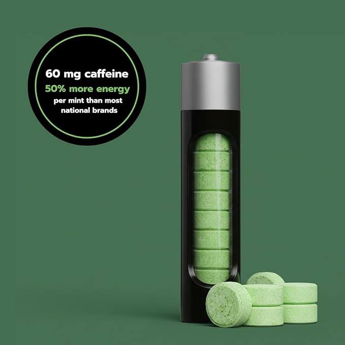 Caffeine Mints by Rally, 60milligram Caffeine, Instant Energy, Fresh Breath Caffeinated Mints, 0 Sugar, Natural Peppermint Flavor (6 Packs, 60 Mints)