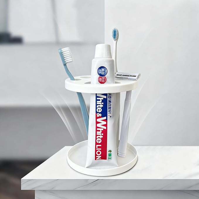 White Metal Toothbrush Holder – Countertop 4‑Toothbrush Organizer Set with Toothpaste Holder, Fits Electric & Manual Toothbrushes, Rust‑Proof Bathroom Tooth Brush Stand Set