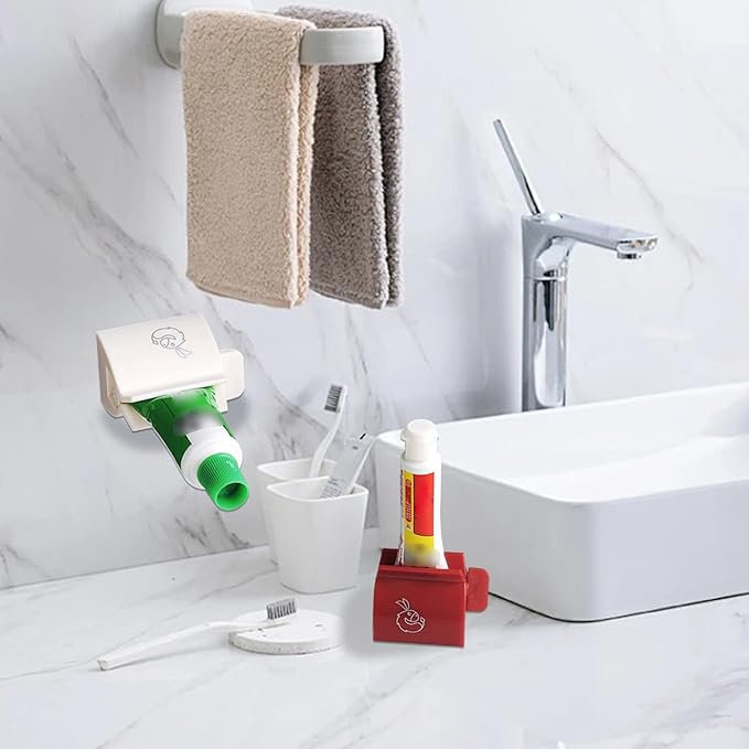 4Pcs Toothpaste Dispenser, Manual Toothpaste Tube Squeezer and Roller, Plastic Bathroom Organizer Tool for Home, Travel, Kids