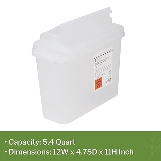 McKesson Prevent Sharps Container for Home Use, 5.4 Quart - for Biohazard Infectious Waste, Needle and Syringe Disposal - Translucent, Touchless Lid - White, 20 Count