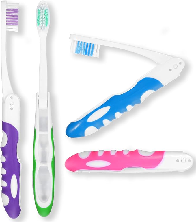 4 Pcs Travel Toothbrushes, Foldable Toothbrush for Adults & Kids, Compact Folding Design with Soft Bristles, Portable for Camping, Hiking & On-The-Go (4 Colors)