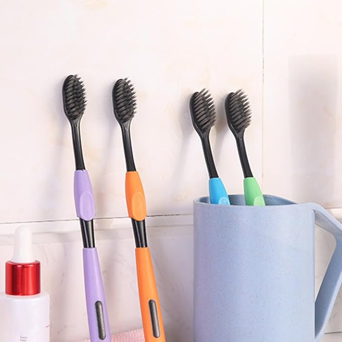 Ciieeo 10pcs Household Charcoal Manual Toothbrushes, Super Soft Bristles, Small Head Design, Oral Care for Adults, Bathroom Accessories Set Random Style
