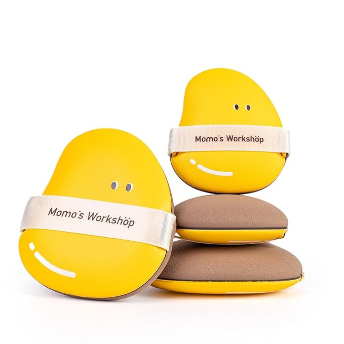 Momo's Workshop Mango Makeup Sponge Set- 2 Cosmetic Foundation Sponges, Dual-Textured for Wet/Dry Use, Pointed Tip for Detail Work, Includes Large & Medium Sizes & Storage Case